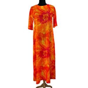 Vintage Royal Hawaiian Bright Orange and Pink Floral Dress - Women's Size 10